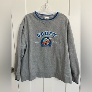 Vintage Walt Disney World Goofy Crewneck Sweatshirt L Gray 90s Embroidered